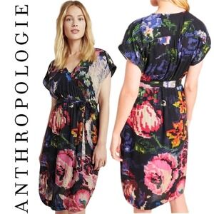 Anthropologie Astrid Needlepoint Floral Print Dress, Size Medium, short sleeve